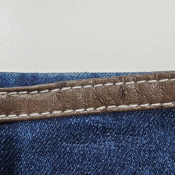 Vintage Pendleton Blue Denim Flare Jeans Faux Leather Trim Md-Rise Women's 8 - Picture 10 of 12